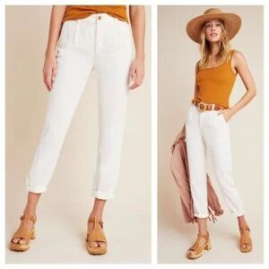 ANTHROPOLOGIE OB1129988 White Scout Pleated Cropped Straight Leg Pants SIZE 28